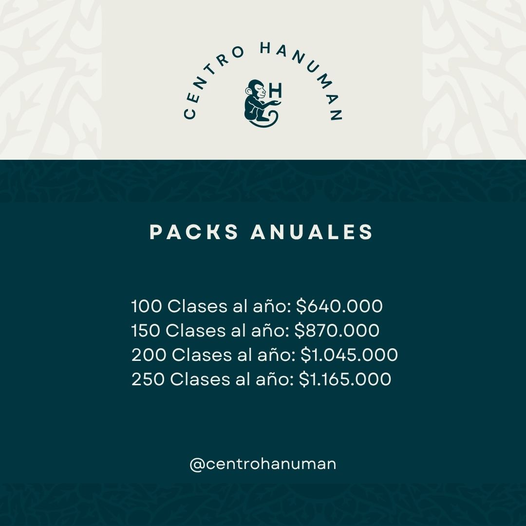 Precios de packs anuales de clases en Centro Hanuman